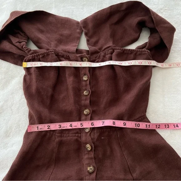 Reformation Marian Linen Dress in Brown Off The Shoulder Celeb Favorite Rare HTF - Picture 8 of 9
